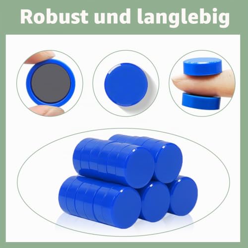 20 Stück Magnete für magnettafel - Kleine Magnete stark | Blaue Mini Runde Kühlschrankmagnete & Whiteboard Magnet | Tafelmagnete mit Starkem Halt für Pinnwand, Magnetwand, Küche & Büro