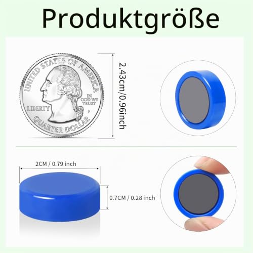 20 Stück Magnete für magnettafel - Kleine Magnete stark | Blaue Mini Runde Kühlschrankmagnete & Whiteboard Magnet | Tafelmagnete mit Starkem Halt für Pinnwand, Magnetwand, Küche & Büro