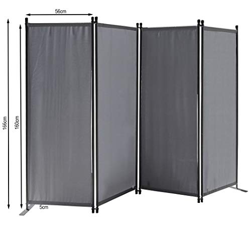 QUICK STAR Paravent 4 Teilig 165 x 220 cm Stoff Raumteiler Trennwand Balkon Sichtschutz Stellwand Faltbar Grau