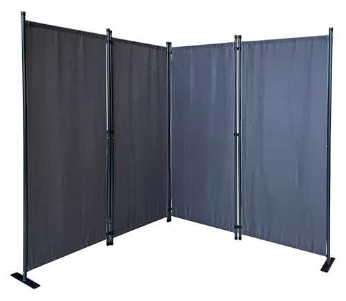 QUICK STAR Paravent 4 Teilig 165 x 220 cm Stoff Raumteiler Trennwand Balkon Sichtschutz Stellwand Faltbar Grau