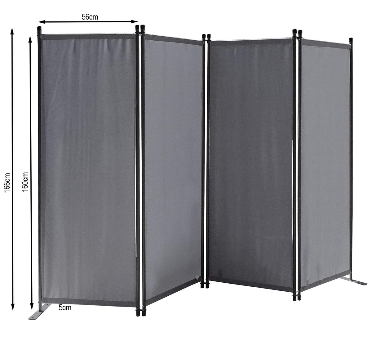 QUICK STAR Paravent 4 Teilig 165 x 220 cm Stoff Raumteiler Trennwand Balkon Sichtschutz Stellwand Faltbar Grau