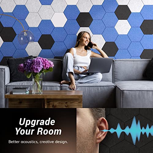Hexagon Akustikpaneele selbstklebend 18 Stücke, TONOR Schallabsorber Schallschutz mit Hochdichte Wandfliesen Schalldämmung 30x26x1 cm für Studio, Büro, Akustische Behandlung und Gaming deko, Schwarz