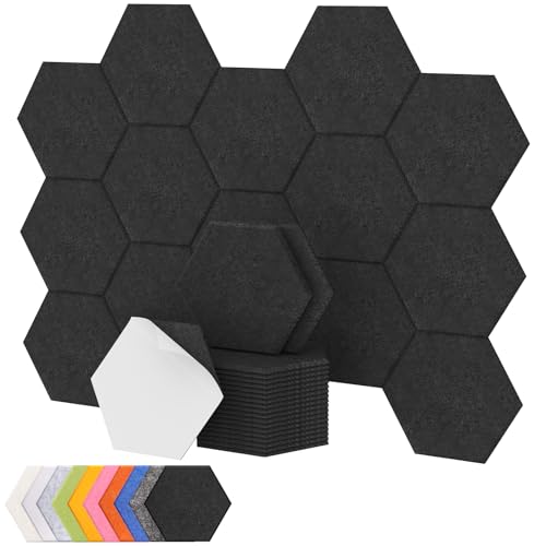 Hexagon Akustikpaneele selbstklebend 18 Stücke, TONOR Schallabsorber Schallschutz mit Hochdichte Wandfliesen Schalldämmung 30x26x1 cm für Studio, Büro, Akustische Behandlung und Gaming deko, Schwarz