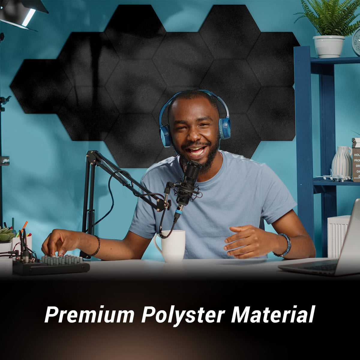 Hexagon Akustikpaneele selbstklebend 18 Stücke, TONOR Schallabsorber Schallschutz mit Hochdichte Wandfliesen Schalldämmung 30x26x1 cm für Studio, Büro, Akustische Behandlung und Gaming deko, Schwarz