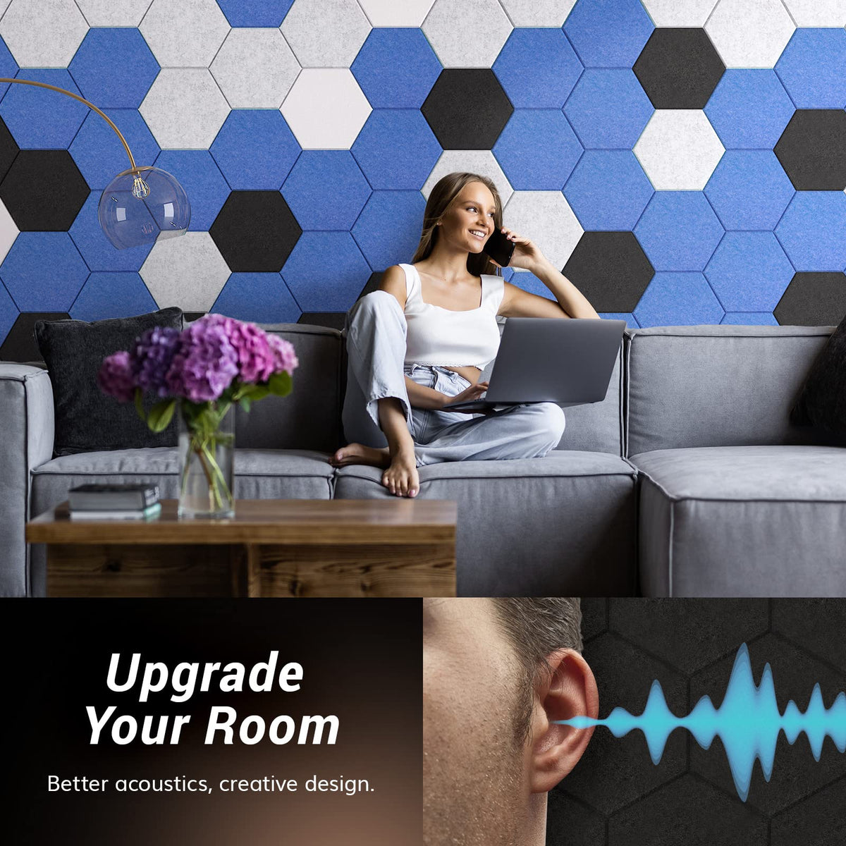 Hexagon Akustikpaneele selbstklebend 18 Stücke, TONOR Schallabsorber Schallschutz mit Hochdichte Wandfliesen Schalldämmung 30x26x1 cm für Studio, Büro, Akustische Behandlung und Gaming deko, Schwarz
