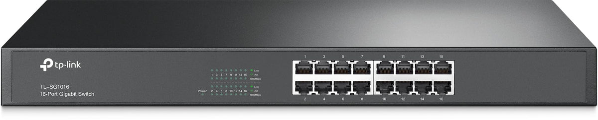 TP-Link TL-SG1016 16 Port Gigabit Netzwerk Switch ( 19 Zoll Rack-Montage, 16*RJ-45 LAN Ports, Metallgehäuse, , unmanaged, Plug-und-Play)schwarz