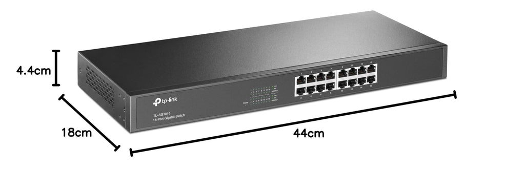 TP-Link TL-SG1016 16 Port Gigabit Netzwerk Switch ( 19 Zoll Rack-Montage, 16*RJ-45 LAN Ports, Metallgehäuse, , unmanaged, Plug-und-Play)schwarz