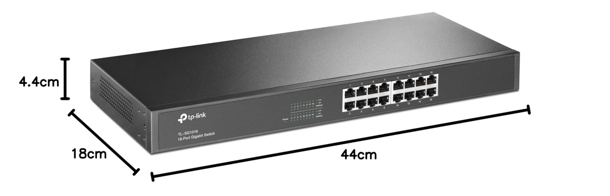 TP-Link TL-SG1016 16 Port Gigabit Netzwerk Switch ( 19 Zoll Rack-Montage, 16*RJ-45 LAN Ports, Metallgehäuse, , unmanaged, Plug-und-Play)schwarz