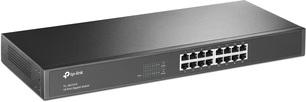 TP-Link TL-SG1016 16 Port Gigabit Netzwerk Switch ( 19 Zoll Rack-Montage, 16*RJ-45 LAN Ports, Metallgehäuse, , unmanaged, Plug-und-Play)schwarz