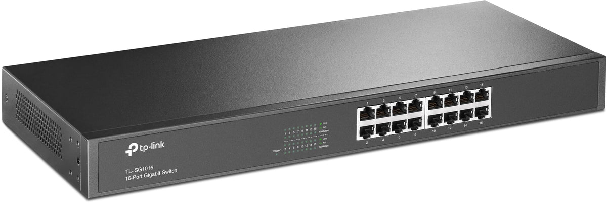 TP-Link TL-SG1016 16 Port Gigabit Netzwerk Switch ( 19 Zoll Rack-Montage, 16*RJ-45 LAN Ports, Metallgehäuse, , unmanaged, Plug-und-Play)schwarz