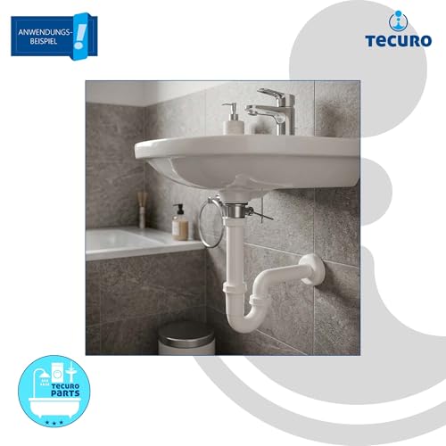 tecuro Geruchsverschluss 1 1/4 Zoll für Wandanschluss Ø 32 mm, für Spülen, inkl. 70 mm Rosette und Aller Dichtungen, Siphon Kunststoff weiß