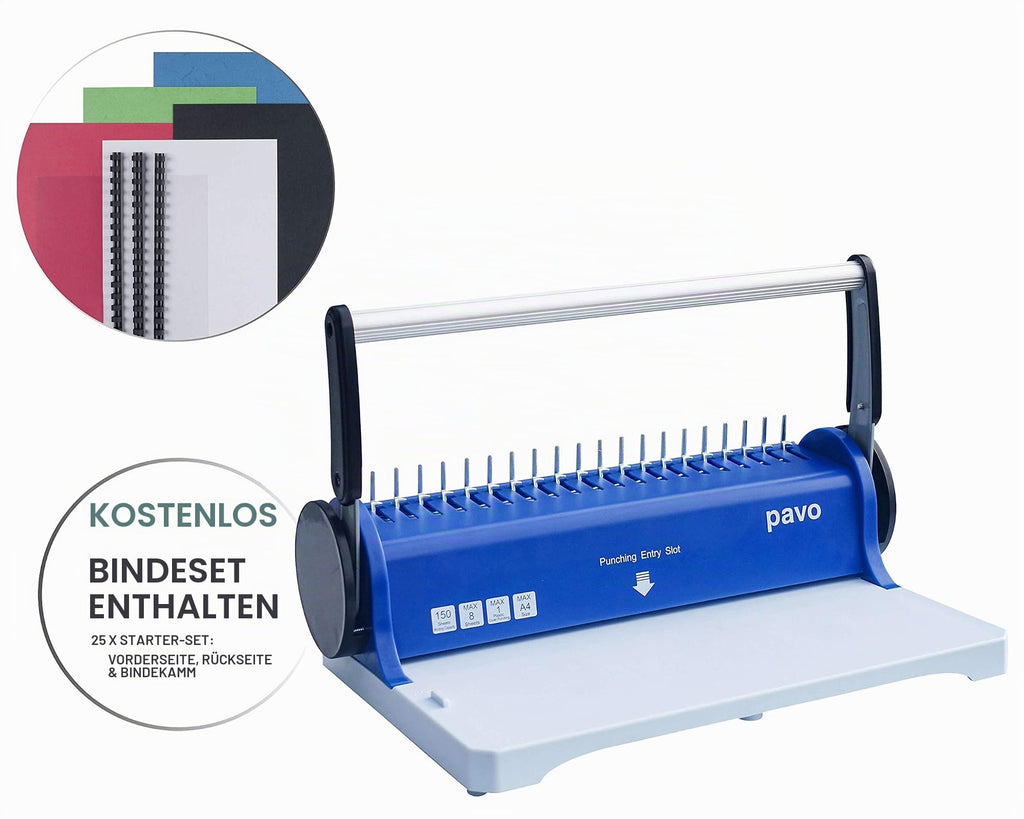 PAVO Bindemaschine Bindegerät SMARTMASTER 2 Bindegerät inkl. 75 tlg. Starterset / Nur für kurze Zeit: Beinhaltet ein 75 teiliges Starterset inkl. Binderücken, Deckblätter und Rückwände