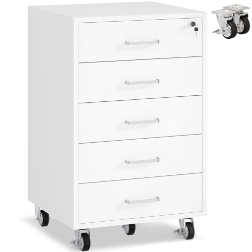 Rollcontainer mit 5 Schubladen, Aktenschrank Mit Schloss Metallrädern