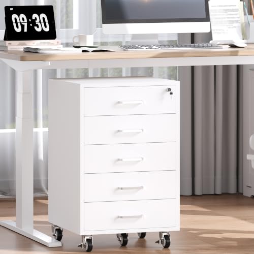 Rollcontainer mit 5 Schubladen, Aktenschrank Mit Schloss Metallrädern