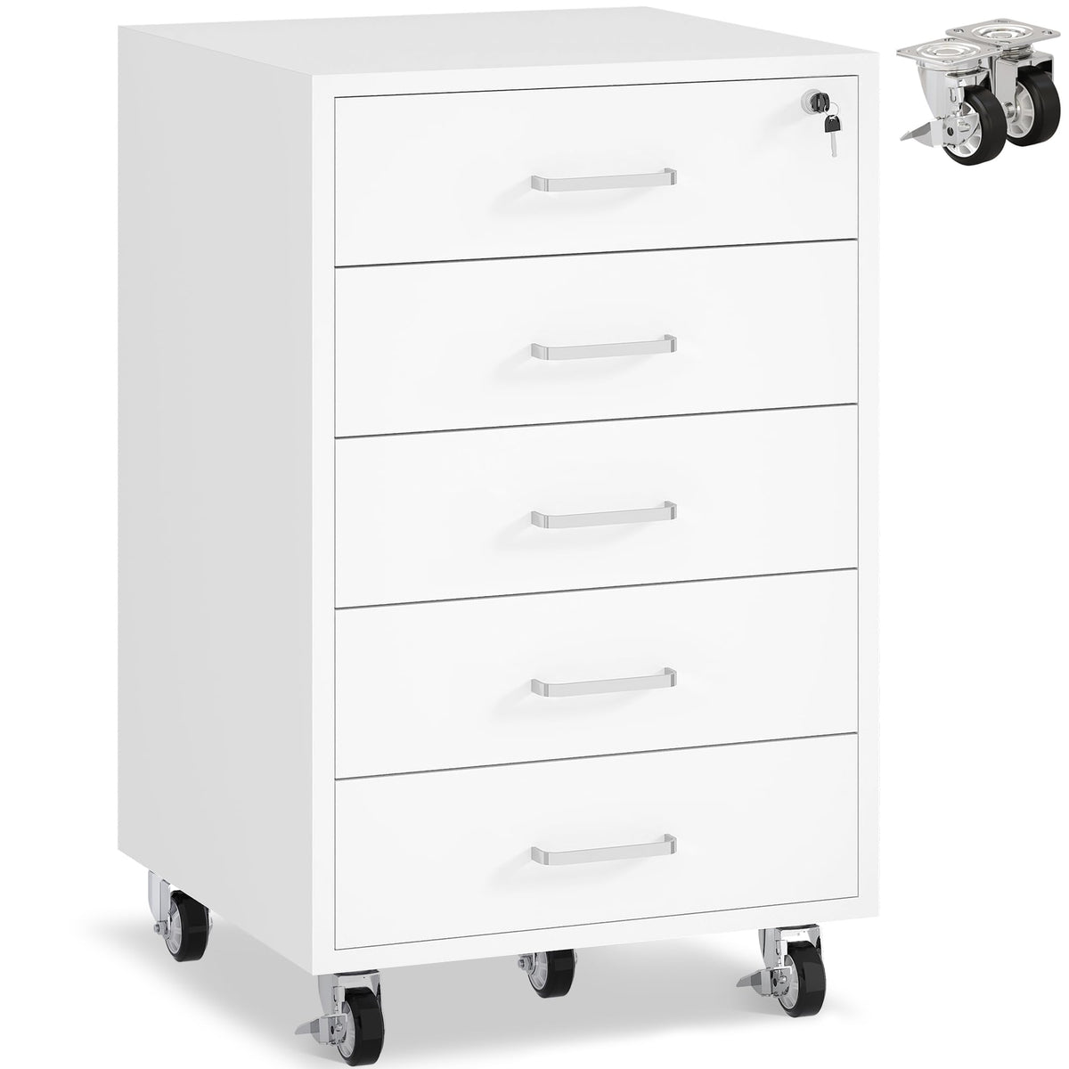Rollcontainer mit 5 Schubladen, Aktenschrank Mit Schloss Metallrädern