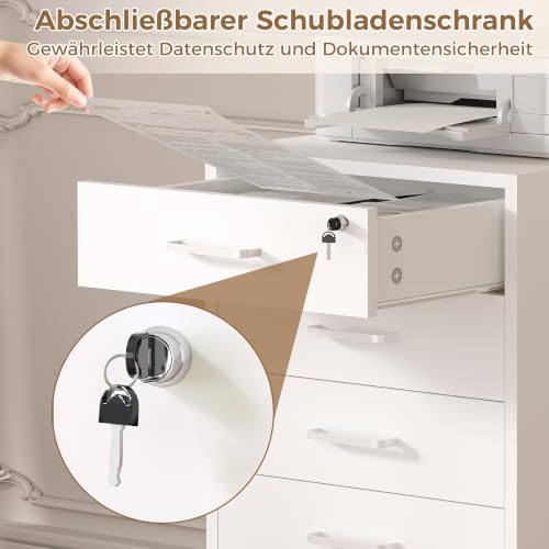 Rollcontainer mit 5 Schubladen, Aktenschrank Mit Schloss Metallrädern