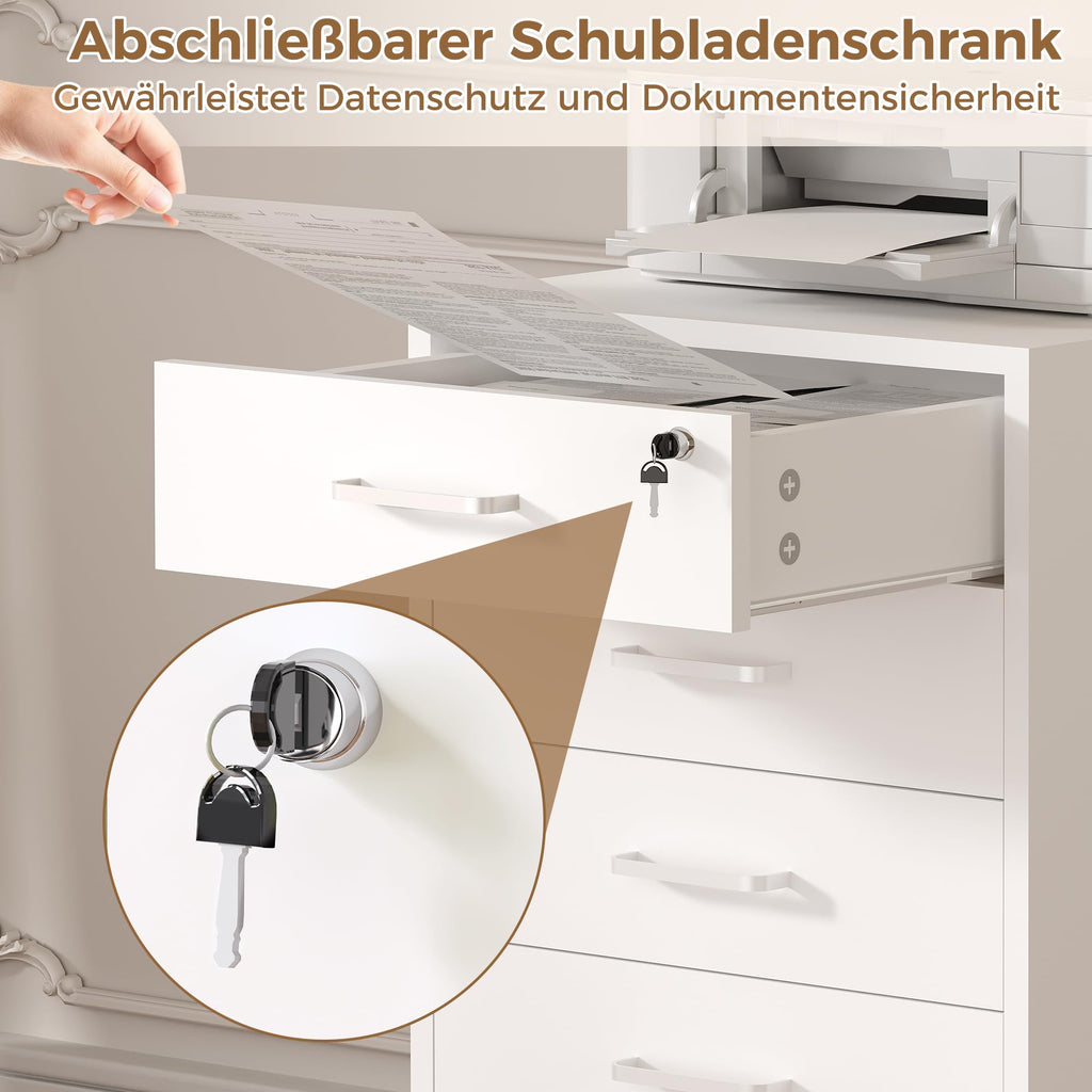 Rollcontainer mit 5 Schubladen, Aktenschrank Mit Schloss Metallrädern