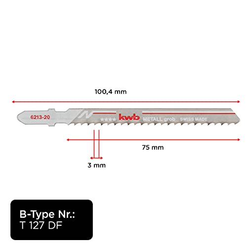 kwb Stichsägeblätter für Metall aus stabilem Bi-Metall, hochelastisch, mit Einnockenschaft (T-Schaft), Einstichzahn, optimale Standzeit, stahlblanke Oberfläche, für feine Schnitte