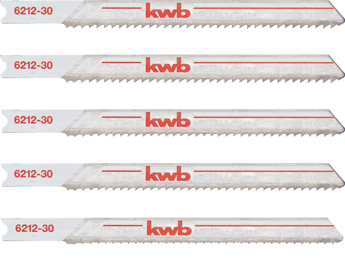 kwb Stichsägeblätter für Metall aus stabilem Bi-Metall, hochelastisch, mit Einnockenschaft (T-Schaft), Einstichzahn, optimale Standzeit, stahlblanke Oberfläche, für feine Schnitte