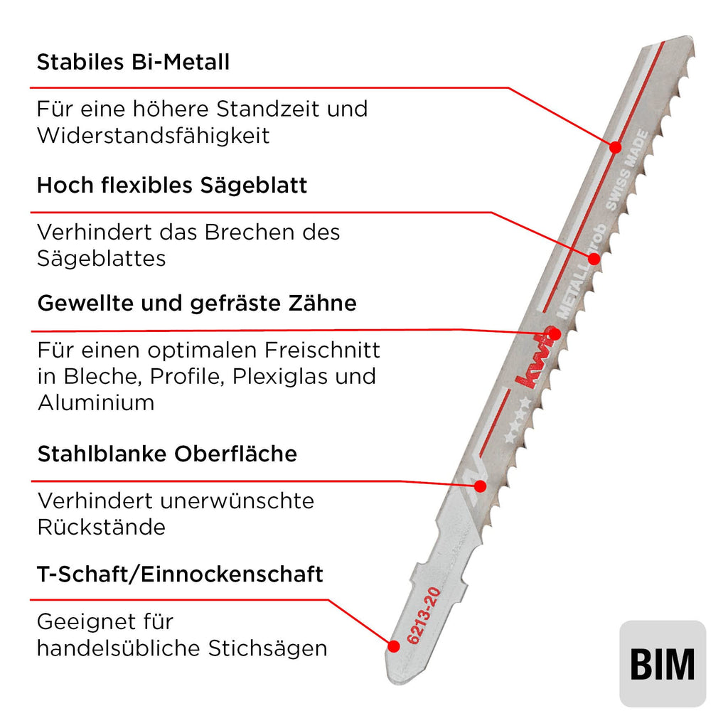 kwb Stichsägeblätter für Metall aus stabilem Bi-Metall, hochelastisch, mit Einnockenschaft (T-Schaft), Einstichzahn, optimale Standzeit, stahlblanke Oberfläche, für feine Schnitte