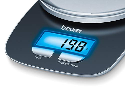 Beurer KS 25 Küchenwaage mit 1,2l Wiegeschüssel, digitale Küchenwaage mit Tara-Zuwiegefunktion und 3kg Tragkraft, (L x B x H) 220 x 150 x 50 mm