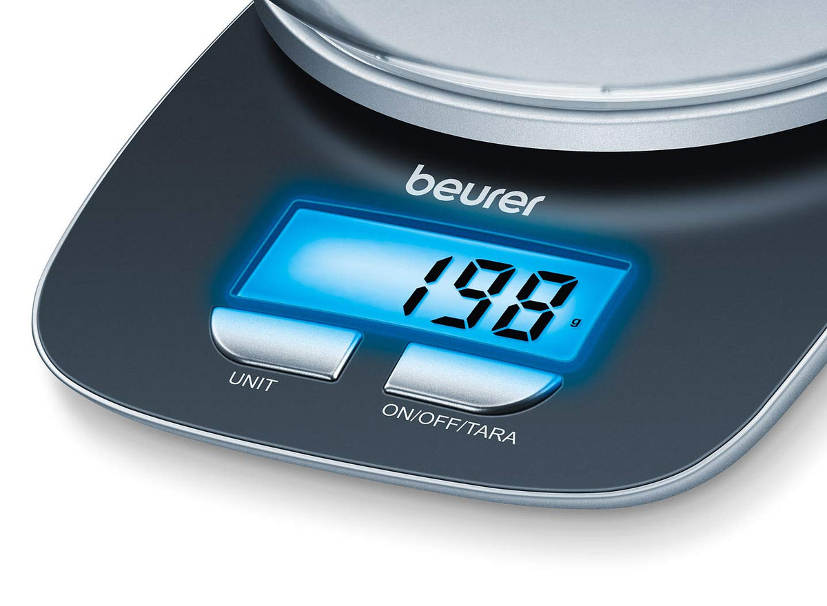 Beurer KS 25 Küchenwaage mit 1,2l Wiegeschüssel, digitale Küchenwaage mit Tara-Zuwiegefunktion und 3kg Tragkraft, (L x B x H) 220 x 150 x 50 mm