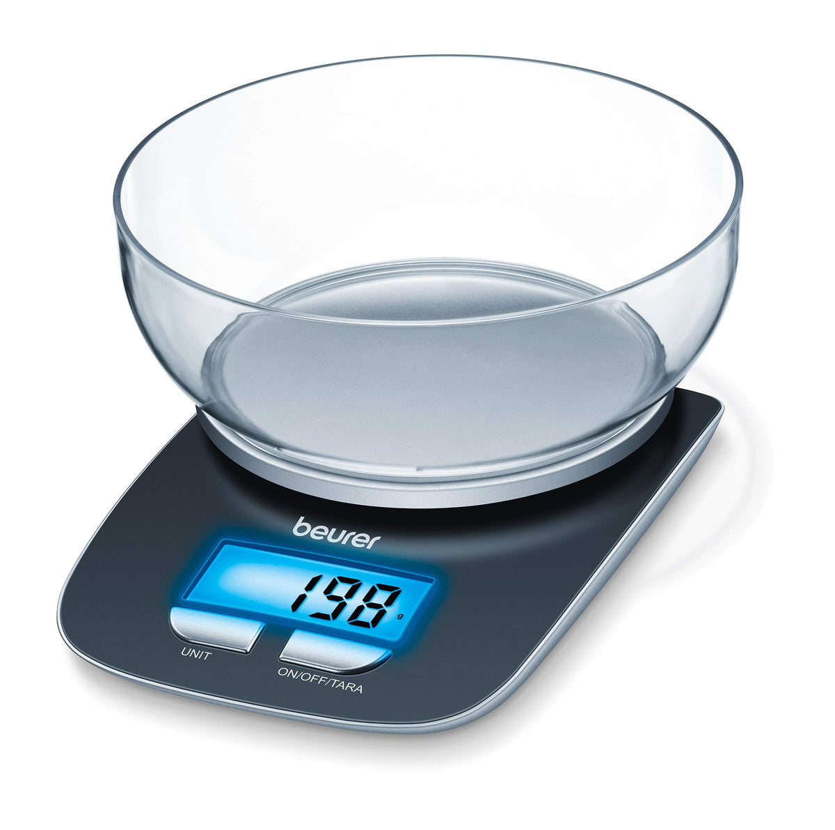 Beurer KS 25 Küchenwaage mit 1,2l Wiegeschüssel, digitale Küchenwaage mit Tara-Zuwiegefunktion und 3kg Tragkraft, (L x B x H) 220 x 150 x 50 mm