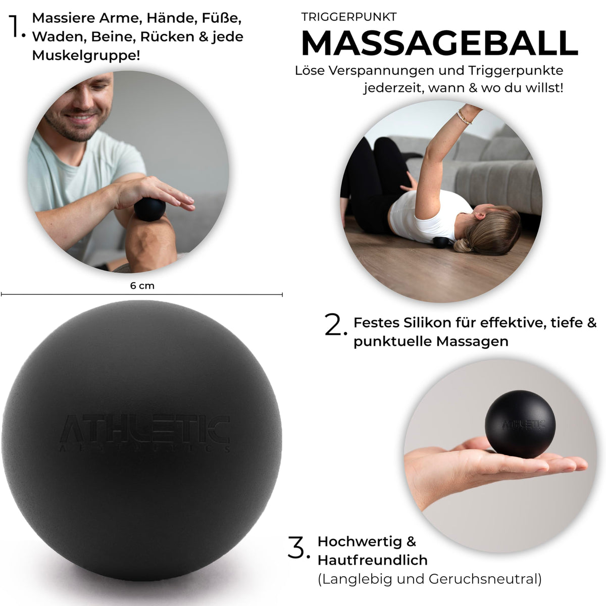 ATHLETIC AESTHETICS Massage-Ball [6cm Durchmesser] - Als Lacrosse-Ball und Faszien-Ball zur Selbstmassage und zur Triggerpunkttherapie (genaue Behandlung von Verspannungen) geeignet