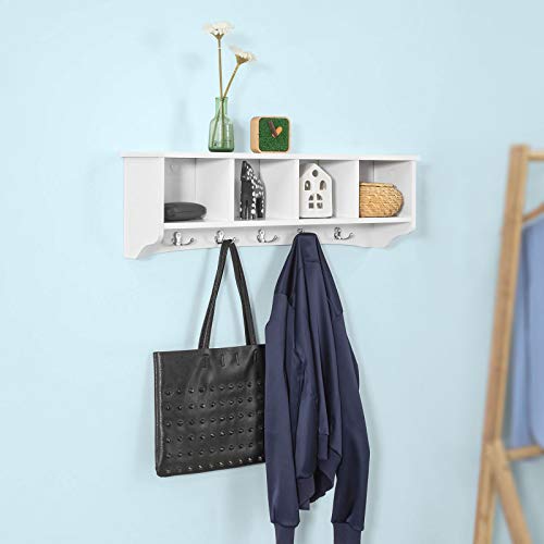 SoBuy® FRG48-L-W Wandgarderobe Wandhaken Hängeregal Badezimmerschrank mit 5 Haken weiß, B 72cm