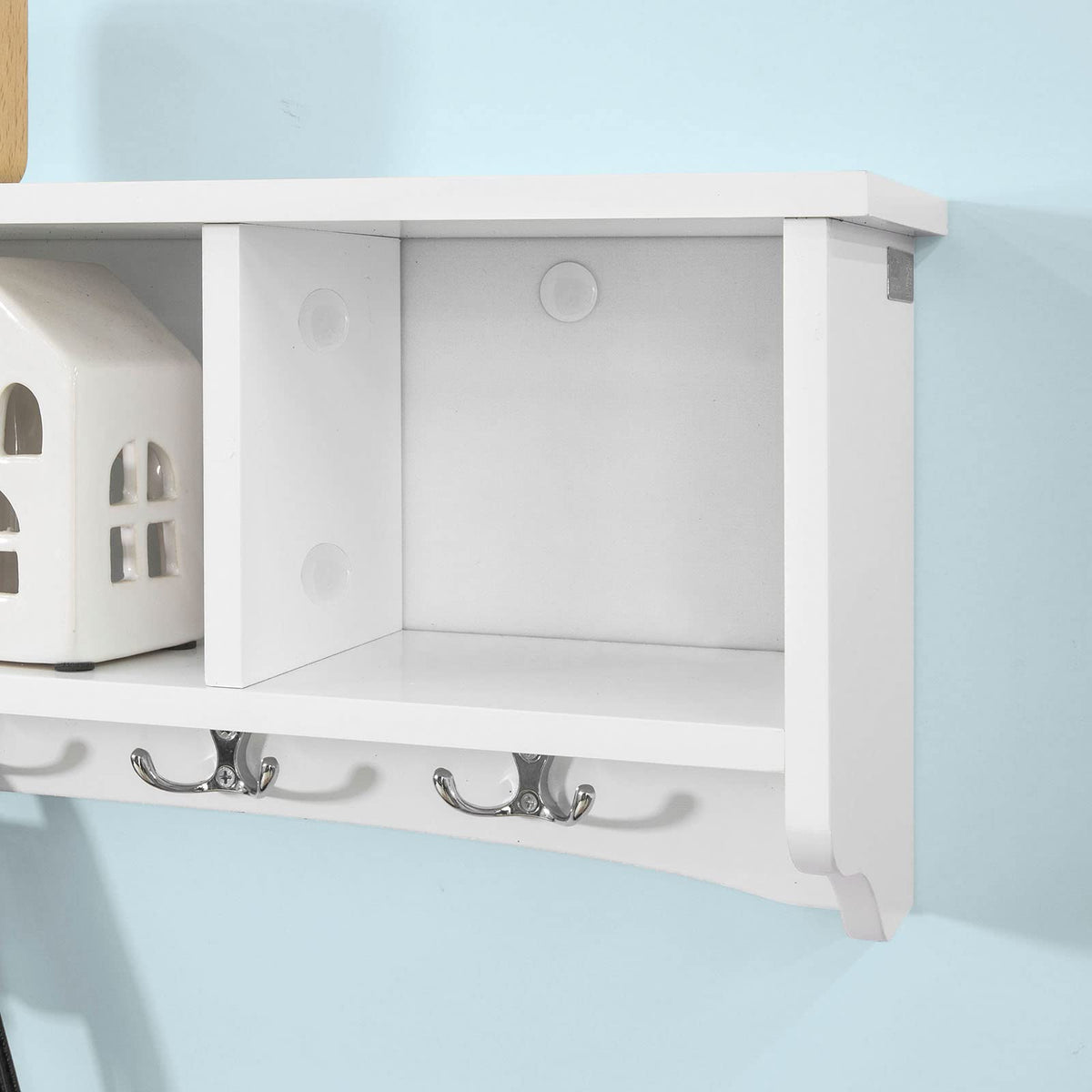 SoBuy® FRG48-L-W Wandgarderobe Wandhaken Hängeregal Badezimmerschrank mit 5 Haken weiß, B 72cm