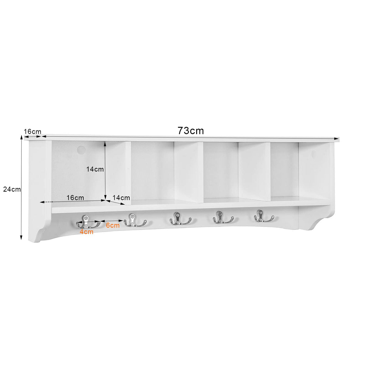 SoBuy® FRG48-L-W Wandgarderobe Wandhaken Hängeregal Badezimmerschrank mit 5 Haken weiß, B 72cm
