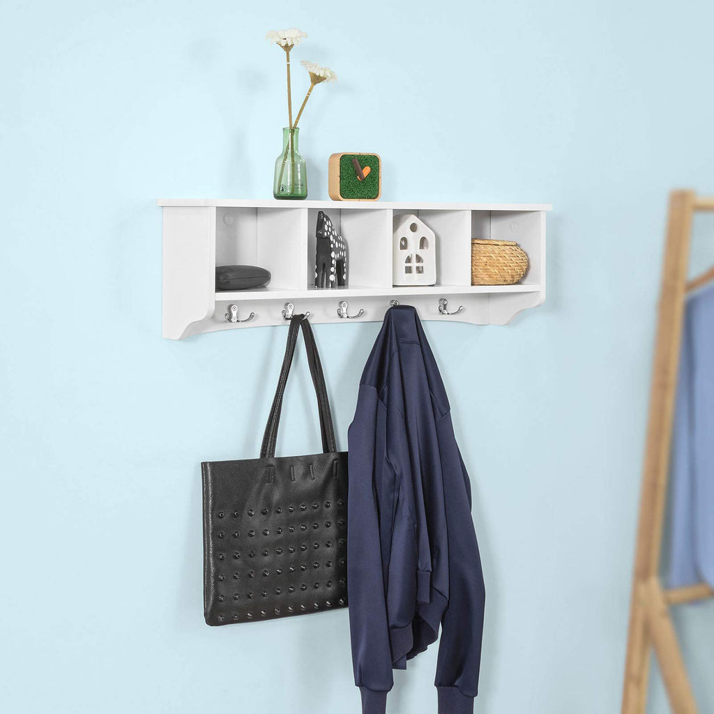 SoBuy® FRG48-L-W Wandgarderobe Wandhaken Hängeregal Badezimmerschrank mit 5 Haken weiß, B 72cm