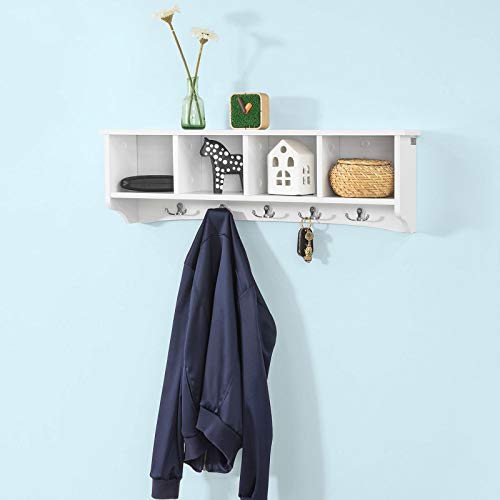 SoBuy® FRG48-L-W Wandgarderobe Wandhaken Hängeregal Badezimmerschrank mit 5 Haken weiß, B 72cm
