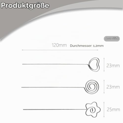 60 Metall Fotohalter, Memo Clip Mit Klammern - Herz, Rund und Blütenförmig - Hinweis Kartenhalter, Tischnummer Clip, Flower Card Holder für Party Hochzeit