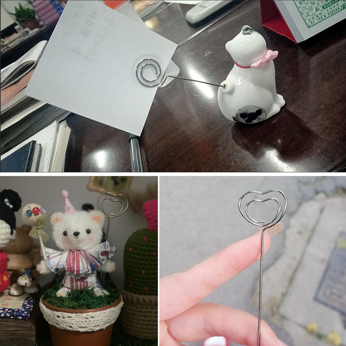 60 Metall Fotohalter, Memo Clip Mit Klammern - Herz, Rund und Blütenförmig - Hinweis Kartenhalter, Tischnummer Clip, Flower Card Holder für Party Hochzeit