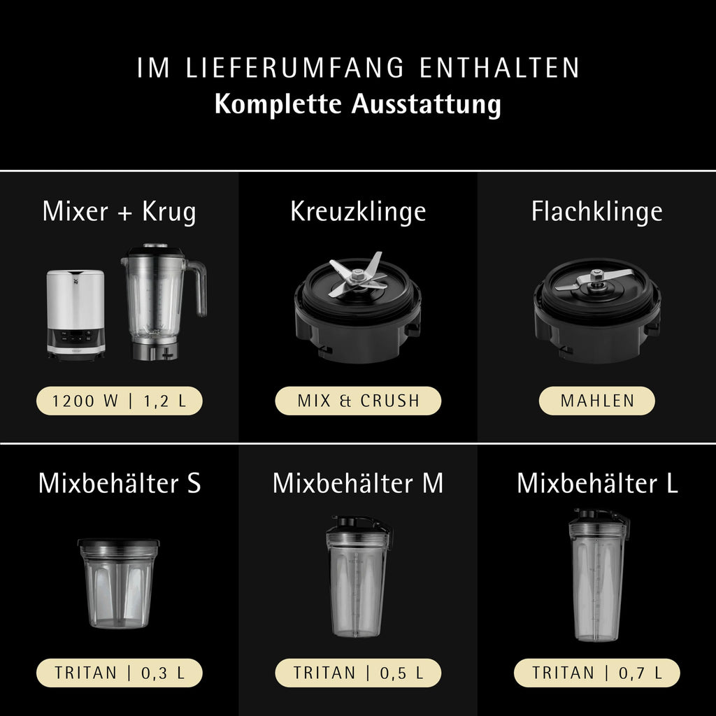 WMF Kult Pro Multifunktionsmixer Hochleistungsmixer, 30.000 U/min, Smoothie Maker, Standmixer, Ice-Crush Funktion, 4 Mixbehälter inkl. ToGo-Verschluss
