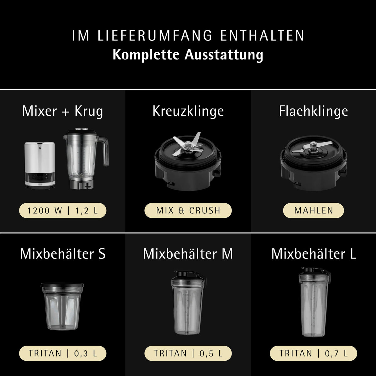 WMF Kult Pro Multifunktionsmixer Hochleistungsmixer, 30.000 U/min, Smoothie Maker, Standmixer, Ice-Crush Funktion, 4 Mixbehälter inkl. ToGo-Verschluss