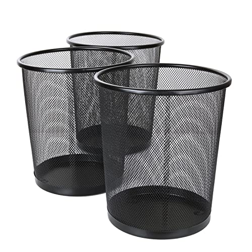 SENENQU 3 Stück Papierkorb Metall, 12L Büro Mülleimer Schwarz Metall Gitter, kleine Papierkorb Mülleimer Abfalleimer Büro Schreibtisch Schlafzimmer Badezimmer - 26.5 x 23.5 x 18.8 CM