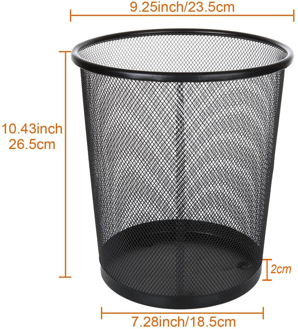 SENENQU 3 Stück Papierkorb Metall, 12L Büro Mülleimer Schwarz Metall Gitter, kleine Papierkorb Mülleimer Abfalleimer Büro Schreibtisch Schlafzimmer Badezimmer - 26.5 x 23.5 x 18.8 CM