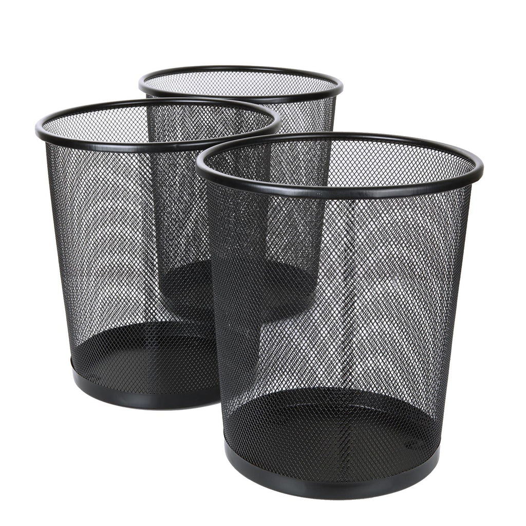 SENENQU 3 Stück Papierkorb Metall, 12L Büro Mülleimer Schwarz Metall Gitter, kleine Papierkorb Mülleimer Abfalleimer Büro Schreibtisch Schlafzimmer Badezimmer - 26.5 x 23.5 x 18.8 CM