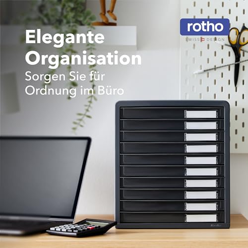 Rotho Timeless Schubladenbox / Bürobox mit 10 Schüben, Kunststoff (PS) BPA-frei, anthrazit, (34.5 x 29.0 x 32.0 cm), Grau