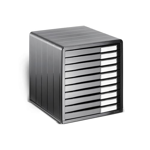 Rotho Timeless Schubladenbox / Bürobox mit 10 Schüben, Kunststoff (PS) BPA-frei, anthrazit, (34.5 x 29.0 x 32.0 cm), Grau