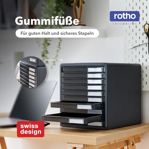 Rotho Timeless Schubladenbox / Bürobox mit 10 Schüben, Kunststoff (PS) BPA-frei, anthrazit, (34.5 x 29.0 x 32.0 cm), Grau