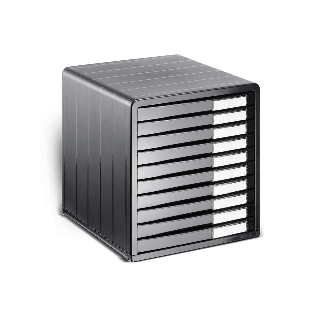 Rotho Timeless Schubladenbox / Bürobox mit 10 Schüben, Kunststoff (PS) BPA-frei, anthrazit, (34.5 x 29.0 x 32.0 cm), Grau