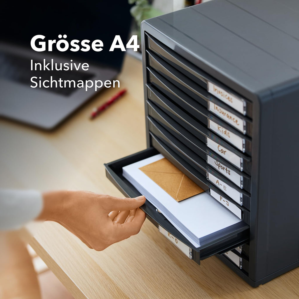 Rotho Timeless Schubladenbox / Bürobox mit 10 Schüben, Kunststoff (PS) BPA-frei, anthrazit, (34.5 x 29.0 x 32.0 cm), Grau