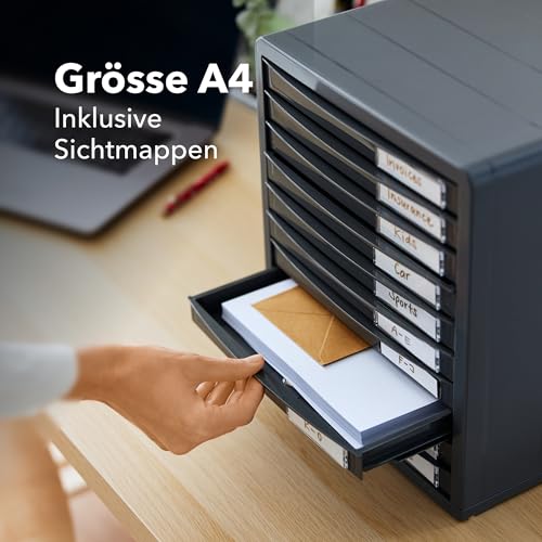 Rotho Timeless Schubladenbox / Bürobox mit 10 Schüben, Kunststoff (PS) BPA-frei, anthrazit, (34.5 x 29.0 x 32.0 cm), Grau