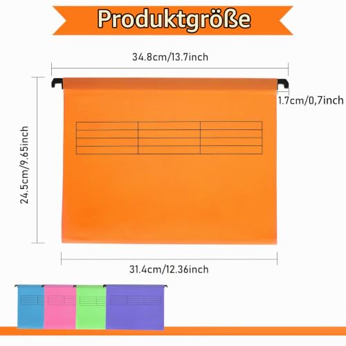 30 Stück Hängemappen A4 mit Tabs, 5 Farben, für Büro und Homeoffice