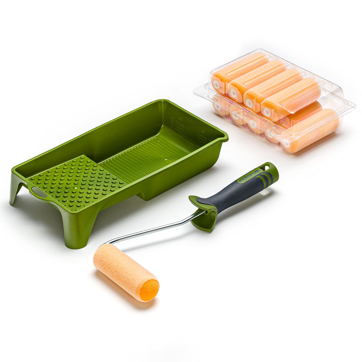 Lackier Set 9 tlg Flock Lackierwalzen 11 cm rund mit Farbwanne und Bügel