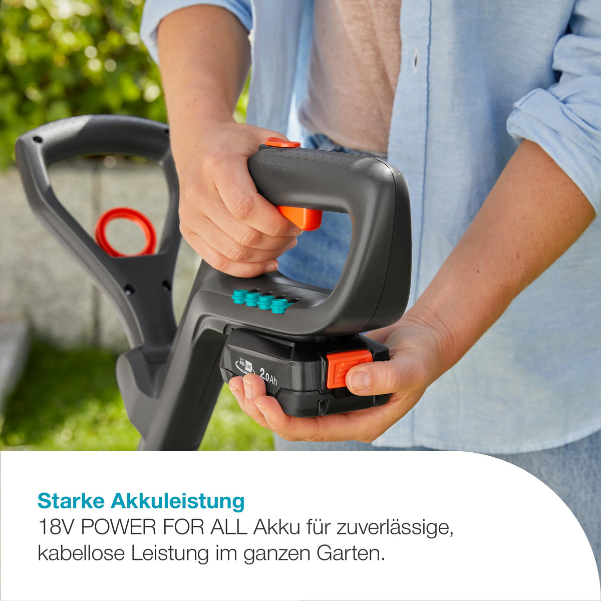 Gardena Akku-Rasentrimmer EasyCut 23/18V P4A Solo: Leistungsstark, Leichtgewicht, Teleskopgriff, Neigbarer Trimmerkopf, Kabellos (14700-55)