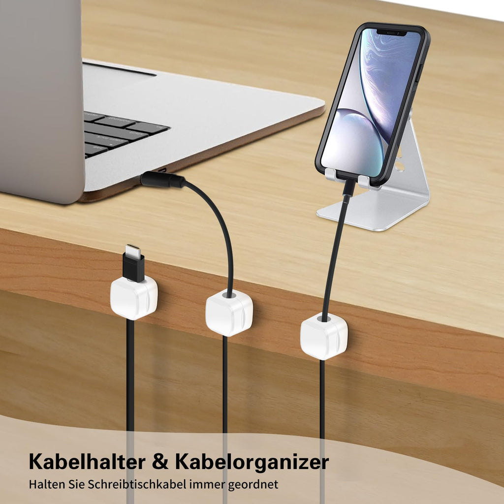 6-Pack Kabelhalter Schreibtisch, NISTARCE Kabelorganizer, Kabelclips Magnetisch[Starker Kleber] Telefon-Ladungskabel-Organisator für Schreibtisch, Zuhause, Büro, Auto (Weiß)
